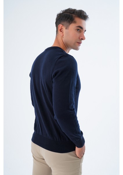 Erkek Lacivert %100 Pamuk Bisiklet Yaka Triko Kazak TRIST-1101 fırsatları