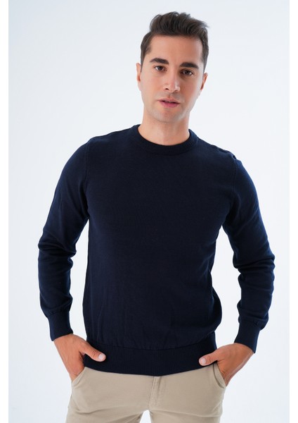 Erkek Lacivert %100 Pamuk Bisiklet Yaka Triko Kazak TRIST-1101 indirimleri