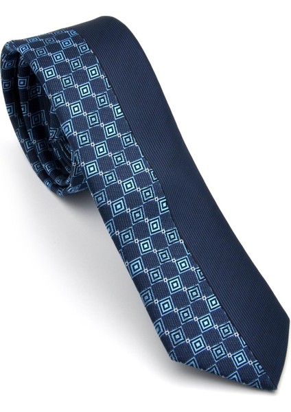 Mavi ve Lacivert Pano Desenli Dokuma Kumaş Slim Fit Kravat // KPK014