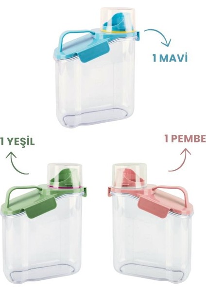 Çok Fonksiyonlu Un, Bakliyat, Deterjan Saklama Kabı (Contalı Sızdırmaz) 1800 ml 3'lü Set fiyatları
