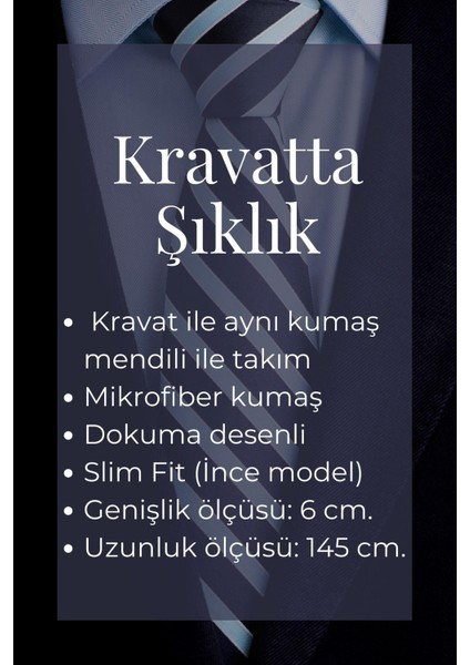 Beyaz ve Füme Şal Desenli Siyah Dokuma Kumaş Mendilli Slim Fit Kravat // SDK-240806