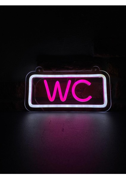 'wc' Işıklı Neon LED Dekoratif Duvar Yazısı Tabelası (25X12CM)