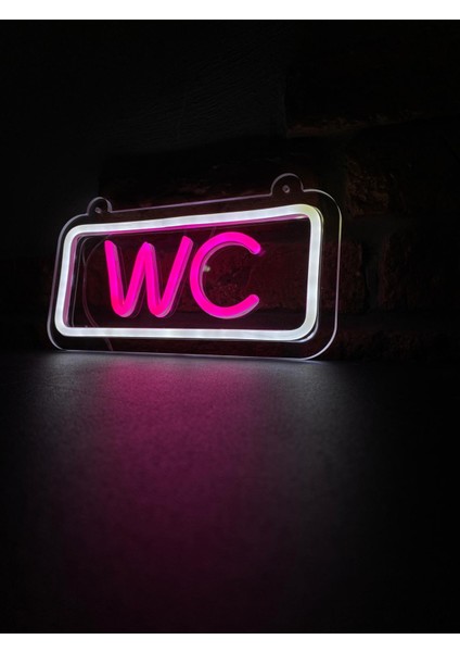 'wc' Işıklı Neon LED Dekoratif Duvar Yazısı Tabelası (25X12CM)