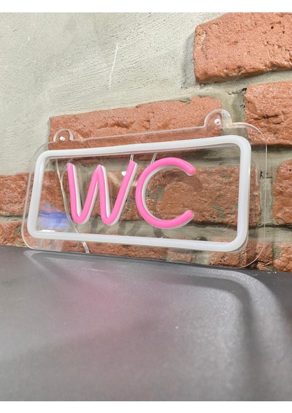 'wc' Işıklı Neon LED Dekoratif Duvar Yazısı Tabelası (25X12CM)