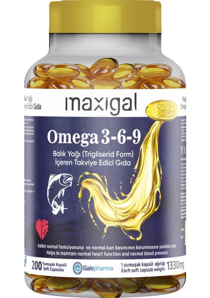 Omega 3,6,9 Balık Yağı ( Form) 200 Kapsül İçeren Takviye Edici Gıda