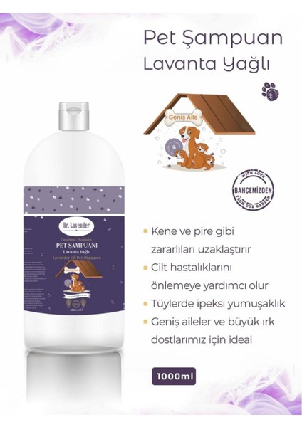 Lavanta Yağlı Köpek Şampuanı 1000 ml Antiseptik Pet Şampuanı Geniş Aile & Büyük-Küçük Irk