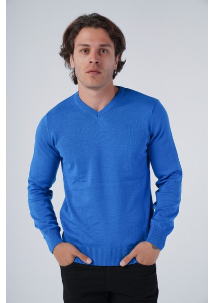 Erkek Sax %100 Pamuk Bisiklet Yaka Triko Kazak TRIST-1102