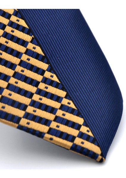Bej ve Lacivert Pano Desenli Dokuma Kumaş Slim Fit Kravat // KPK010 fiyatları