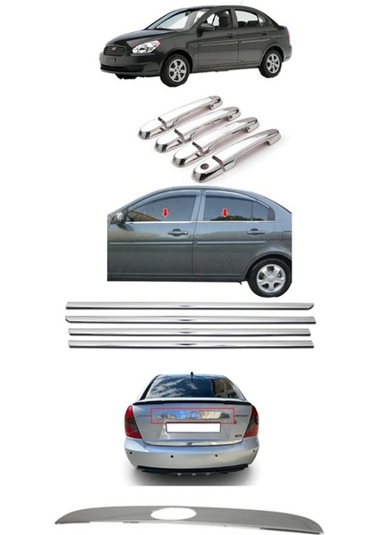 Alminox Oto Hyundai Era 2005 Uyumlu Set Kapı Kolu 4 Kapı ve Bagaj Çıtası -Cam Çıtası 4 Parça Krom Paslanmaz Çelik