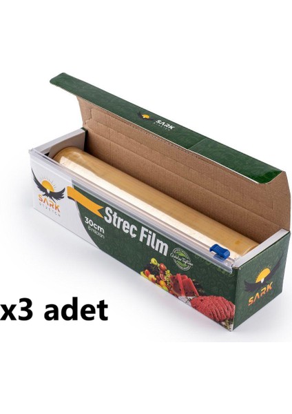 Streç Film 30 cm x 100 Metre Kutulu Tırtırbıçaklı Gıda Streç 3 Adet