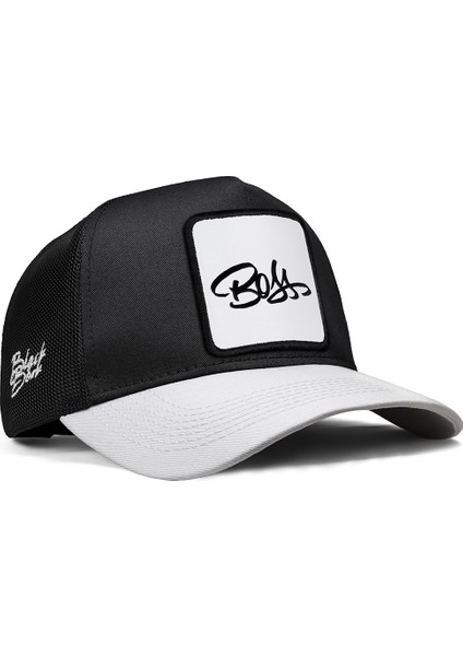 V1 Trucker Boss - 1bs Kod Logolu Unisex Beyaz Siperli-Siyah Şapka
