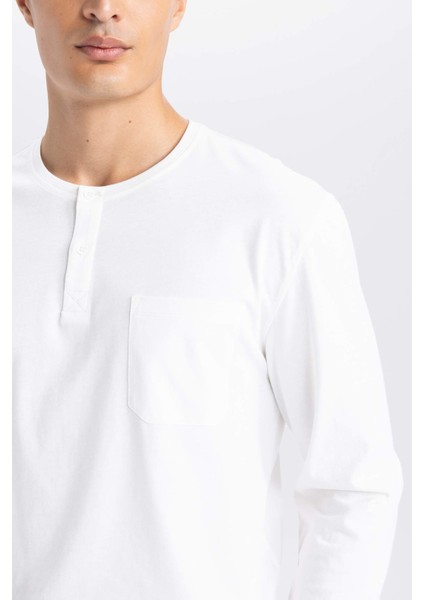 Pijama Takım Bisiklet Yaka Uzun Kollu Basic Düz Üst Kareli Beli Lastikli Alt D0943AX24WN