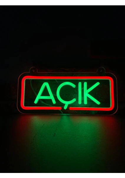 'açık' Işıklı Neon LED Dekoratif Duvar Yazısı Tabelası (29X12CM)