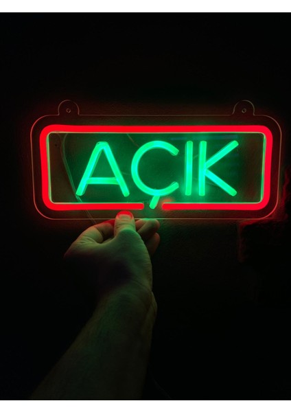 'açık' Işıklı Neon LED Dekoratif Duvar Yazısı Tabelası (29X12CM)