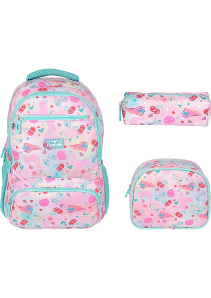 Pembe Kiraz Desenli Üçlü Okul Seti 8650-8