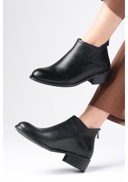 Rosa Siyah Renk Oval Burunlu Kadın Bilekte Kısa Topuklu Bot fiyatları