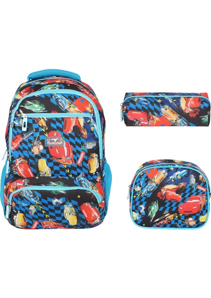 Mavi Arabalar Desenli Üçlü Okul Seti 8650-6