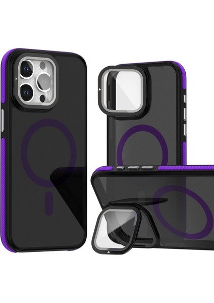 iPhone 15 Pro Max Kılıf Magsafeli Kamera Metal Koruma Standlı Mc Kapak