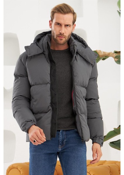Erkek Su Geçirmez Çıkarılabilir Kapüşonlu Şişme Mont Antrasit - 3820DNGR fiyatları