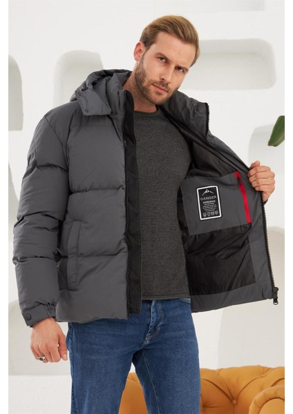 Erkek Su Geçirmez Çıkarılabilir Kapüşonlu Şişme Mont Antrasit - 3820DNGR indirimleri