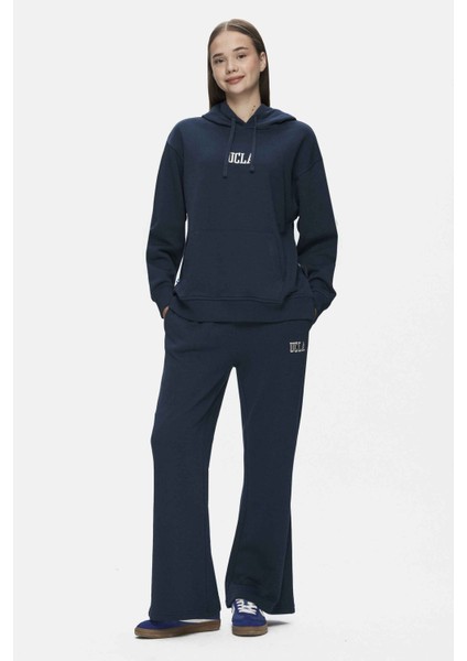 DAPHNE Lacivert Nakışlı Standard Fit Kadın Eşofman Alt