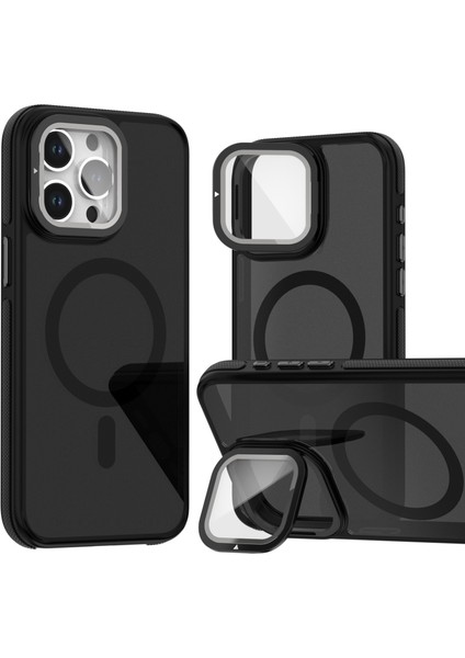 iPhone 15 Pro Max Kılıf Magsafeli Kamera Metal Koruma Standlı Mc Kapak