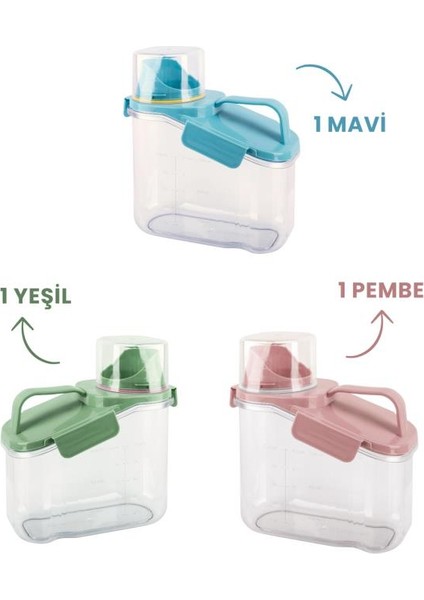 Çok Fonksiyonlu Un, Bakliyat, Deterjan Saklama Kabı (Contalı Sızdırmaz) 1100 ml 3'lü Set