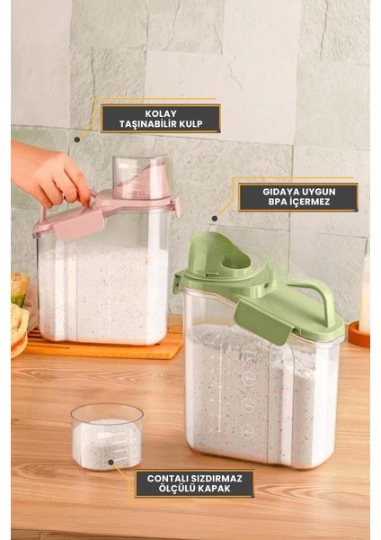 Çok Fonksiyonlu Un, Bakliyat, Deterjan Saklama Kabı (Contalı Sızdırmaz) 1100 ml 3'lü Set