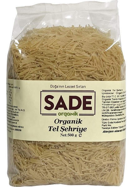 Sade Organik Tel Şehriye 500 gr