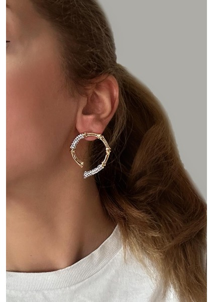 Bones And Diamonds Altın Kaplama C Tipi Kadın Çivi Küpe