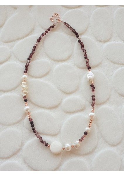 Ametis Taş Inci Gümüş Kolye