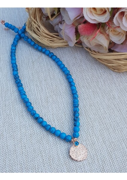 Nazar Ayeti Firuze Taş Kolye Rose Kaplama