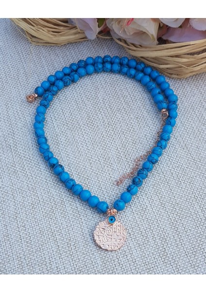 Nazar Ayeti Firuze Taş Kolye Rose Kaplama fiyatları