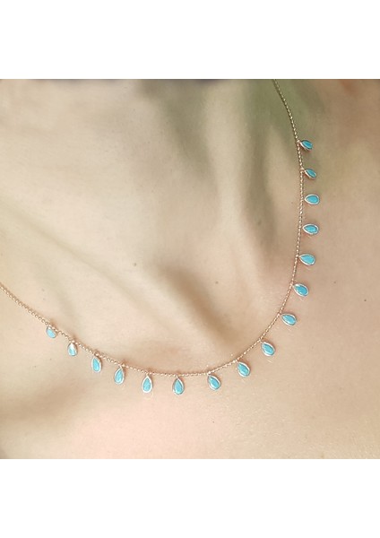 Firuze Sallantılı Top Top Zincir Gümüş Kolye