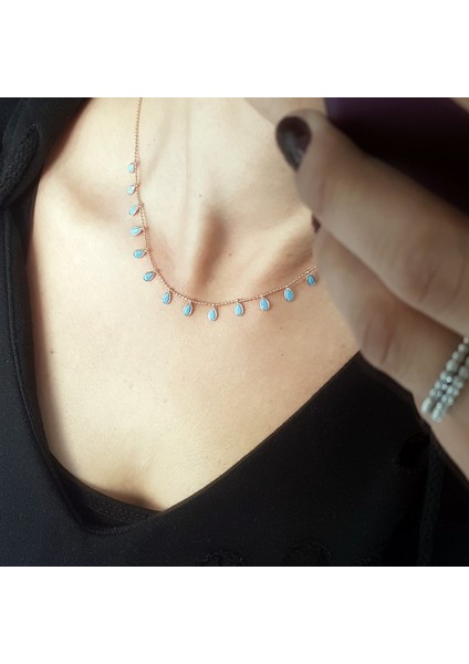 Firuze Sallantılı Top Top Zincir Gümüş Kolye fiyatları