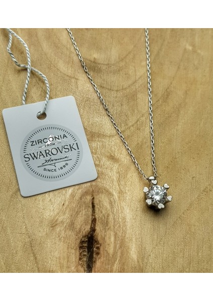 Swarovski Tek Taş Gümüş Kolye