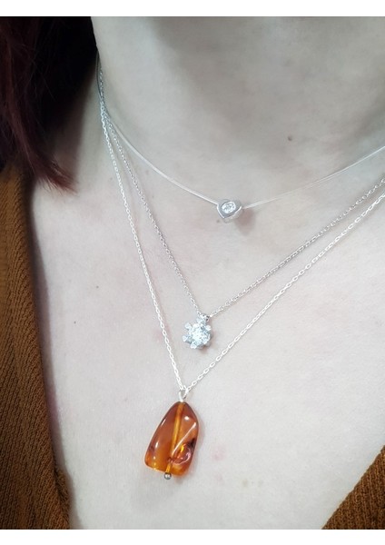 Swarovski Tek Taş Gümüş Kolye