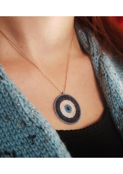 Nazar Boncuğu Gümüş Kolye Iri Boy