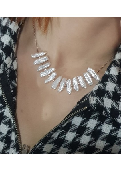 Tasarım Barok Inci Gümüş Kolye