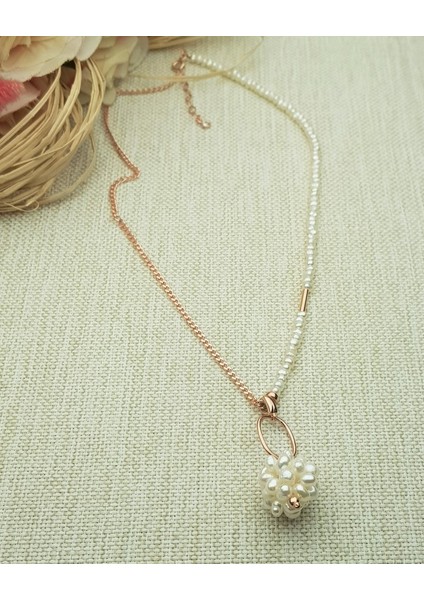 Tasarım Barok Inci Zincir Gümüş Kolye