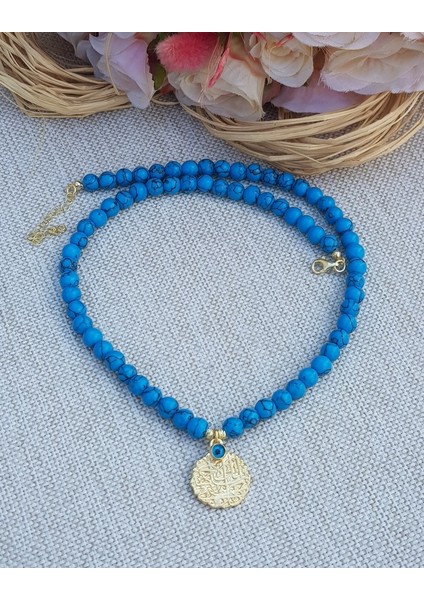 Nazar Ayeti Firuze Taş Kolye Altın Kaplama