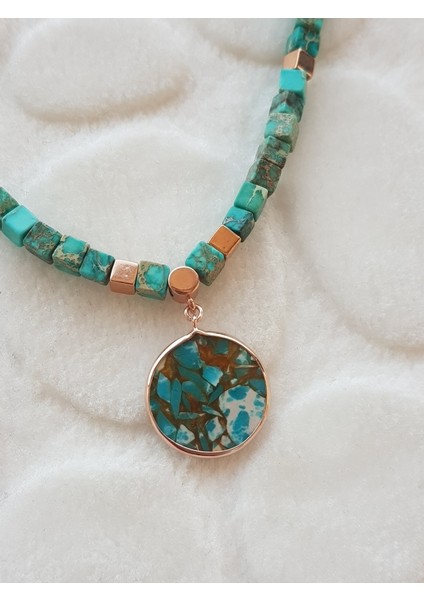 Küp Firuze Taş Tasarım Gümüş Kolye fiyatları