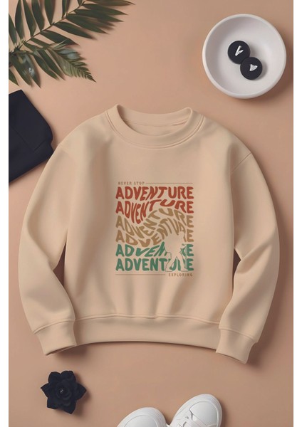 Özel Tasarım Adventure Explorıng Baskılı Oversize Çocuk Sweatshirt 11134