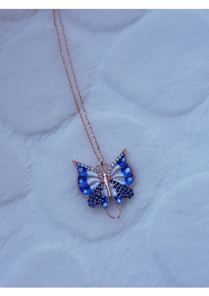 Mineli Kelebek Gümüş Kolye