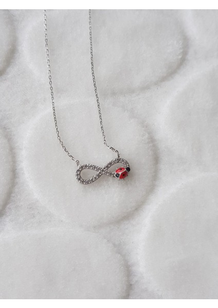 Uğur Böcekli Sonsuzluk Gümüş Kolye