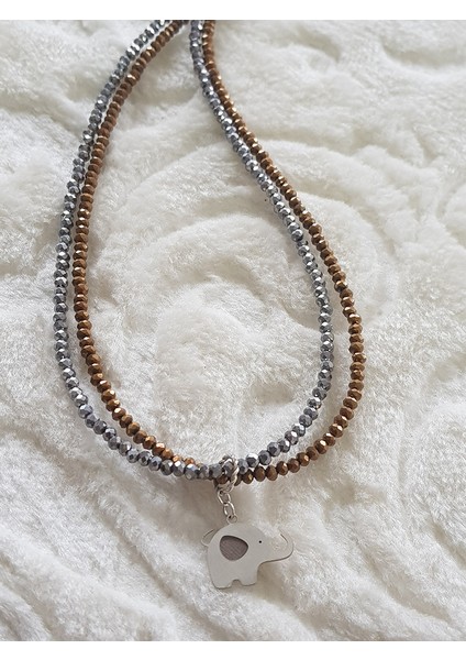Bakır Gri Bohem Tasarım Gümüş Kolye