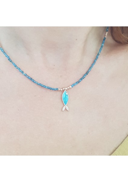 Aventerun Taşı Mineli Balık Tasarım Gümüş Kolye fiyatları