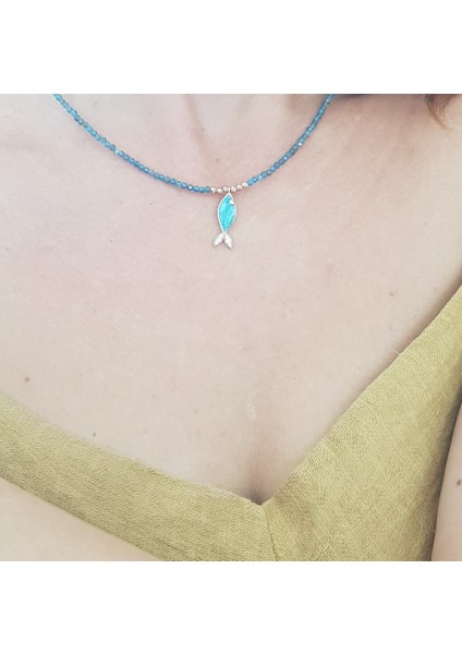 Aventerun Taşı Mineli Balık Tasarım Gümüş Kolye modelleri