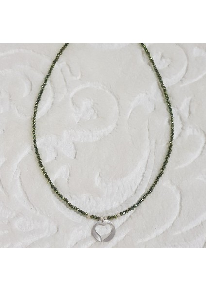 Kristal Taş Kalp Gümüş Kolye