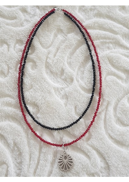 Kristal Doğaltaş 2 Li Tasarım Gümüş Kolye